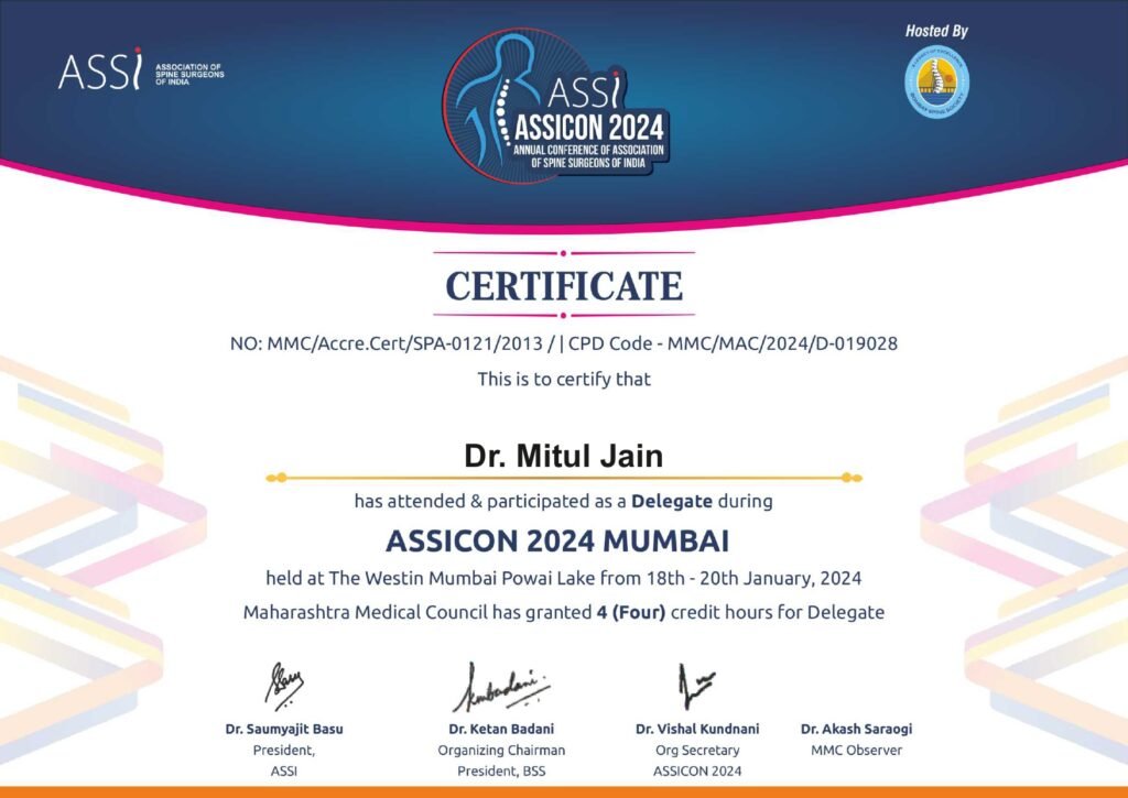 Dr. Mitul Jain AO Spine Principles Course Certificate in Kolkata